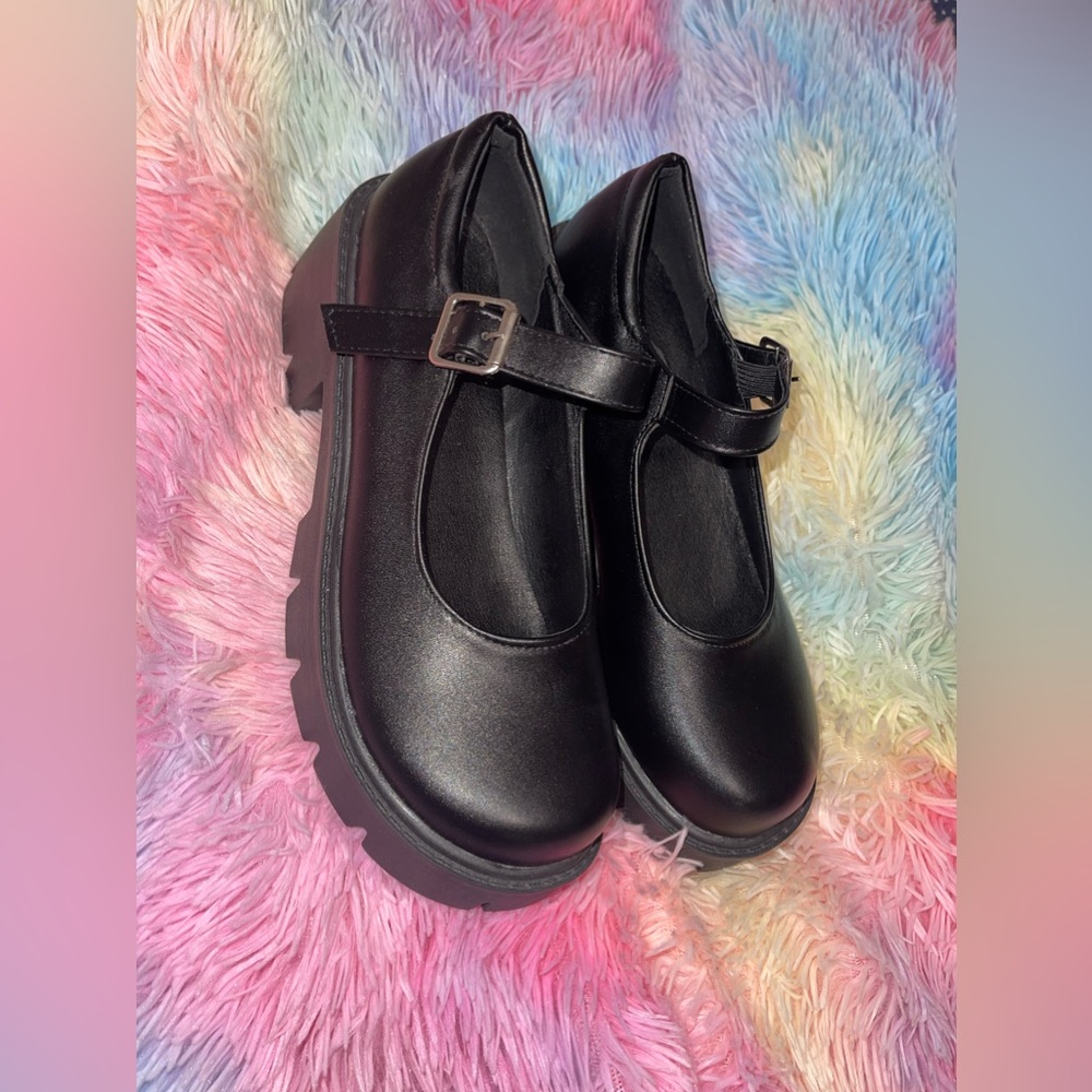 Platform Gothic Lolita Shoes Ankle Strap Chunky Heel Uniform Dress Pumps